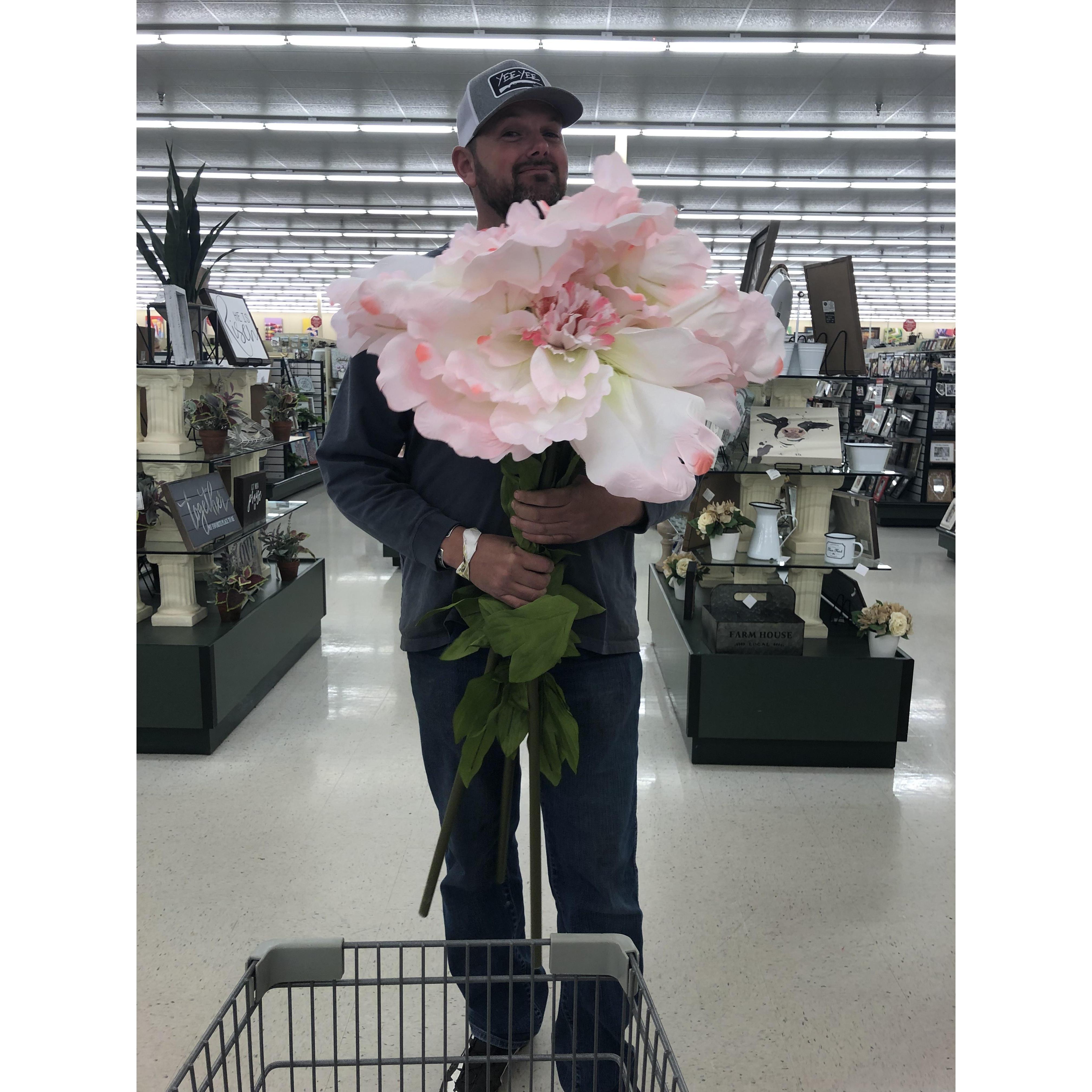 Jason helping pick out wedding stuff at hobby lobby....he said he has my bouquet for me 🤦🏻‍♀️