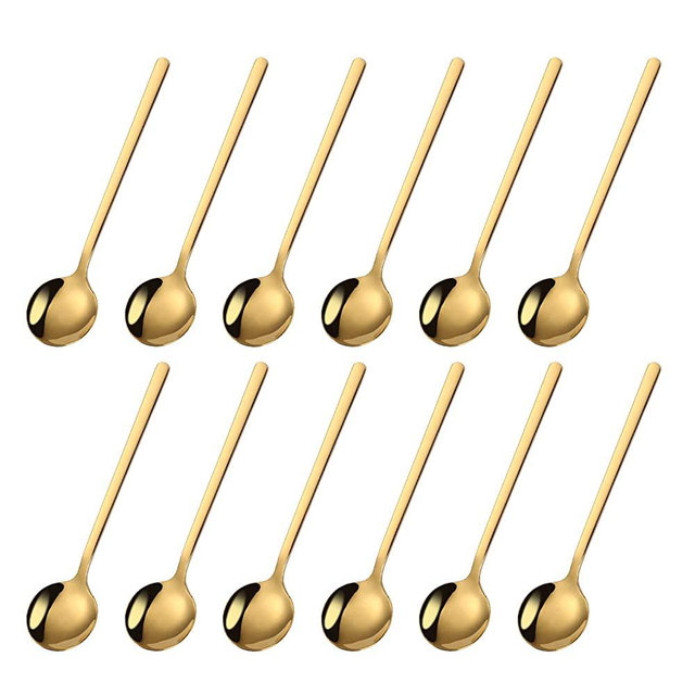 Mafier 12 Pieces Mini Gold Spoons Stainless Steel Espresso Spoons, 5.24 Inch Demitasse Spoons for Sugar Dessert Cake Ice Cream Soup Antipasto Cappuccino Coffee Teaspoons