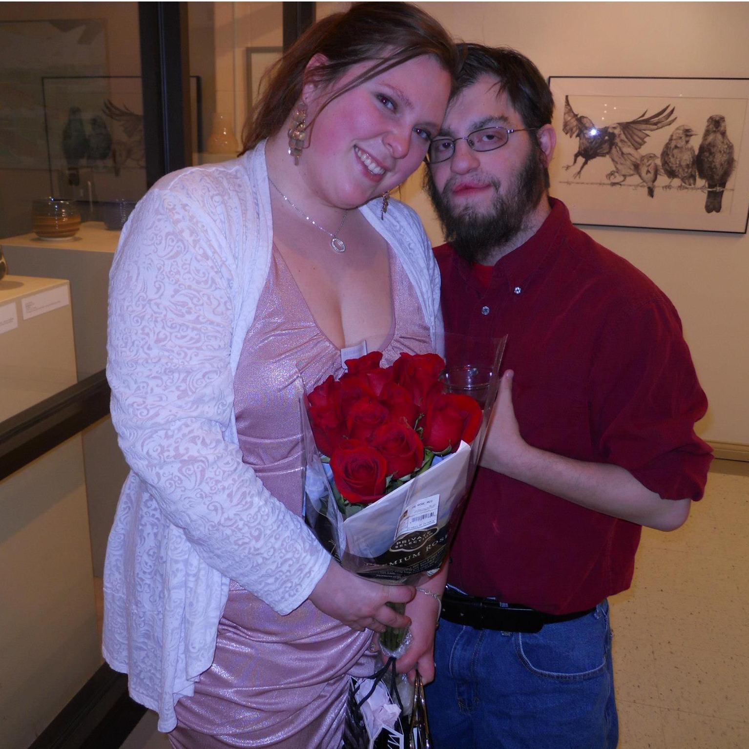 When he brought me flowers to my final exhibit from art school. He was the only one to get me flowers, too.