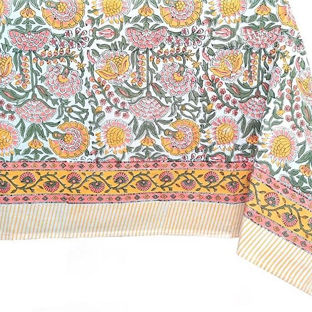 ATOSII Clover Yellow 100% Cotton Rectangle Fall Tablecloth, Handblock Floral Linen Table Cloth for Kitchen Dining Table I Parties Wedding Christmas Thanksgiving I Fall Decor 60 X 90 Inches