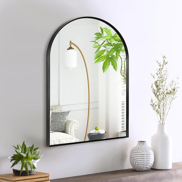 Minuover 16" x 20" Black Arched Mirror, Arch Bathroom Wall Mirror, Metal Frame Arched Top Bathroom Vanity Mirror for Living Room, Bedroom, Entryway, Tempered Glass, Shatter Proof