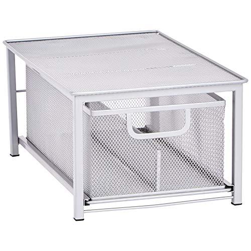 AmazonBasics Mesh Sliding Basket Drawer Storage Shelf Organizer, Silver