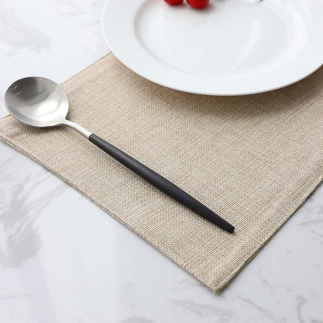 Placemats by Demetex Set of 6 Heat Resistant Dining Table Place Mats Cloth Placemats Kitchen Table Mats Indoor Outdoor Placemat, Light Linen