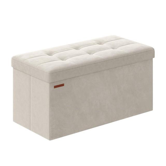 SONGMICS Storage Ottoman, Foldable Velvet Storage Bench, 2 Extra Storage Boxes, 15 x 30 x 15 Inches, 660 lb Load Capacity, for Entryway, Living Room, Bedroom, Cream White ULSF247W01