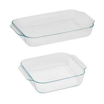 Pyrex Basics Clear Glass Baking Dishes - 2 Piece Value-Plus Pack - 1 Each: 3 Quart Oblong, 2 Quart Square