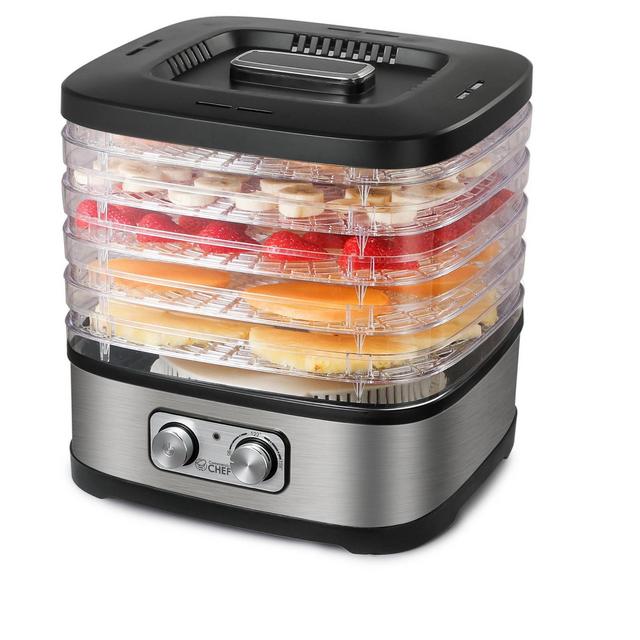 COMMERCIAL CHEF Food Dehydrator with 5 Adjustable Height Trays, Stainless Steel Food Dehydrator Machine for Beef Jerky, Dehydrated Vegetables and More
