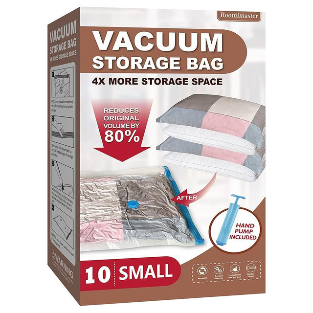 10 Small Vacuum Storage Bags with Travel Hand Pump, Small Vacuum Seal Bags for Clothing, Space Saver Bags for Clothes
