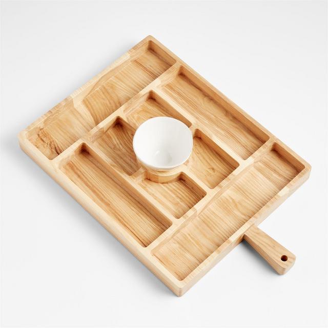 Carson Large Sectioned Ash Wood Serving Board with Marin White Mini Bowl 2-Piece Serveware Set