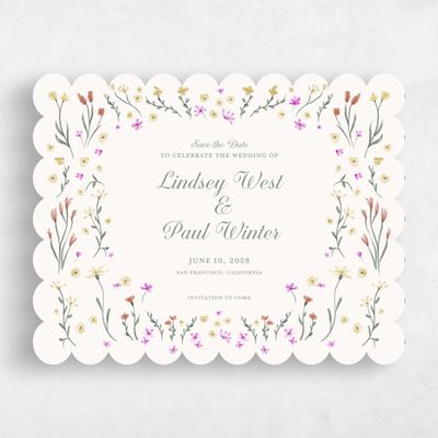 Beige Scalloped Wedding Save the Date - Harebell Landscape