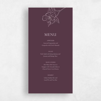 Dark Plum, Purple Wedding Menu - Ahlers