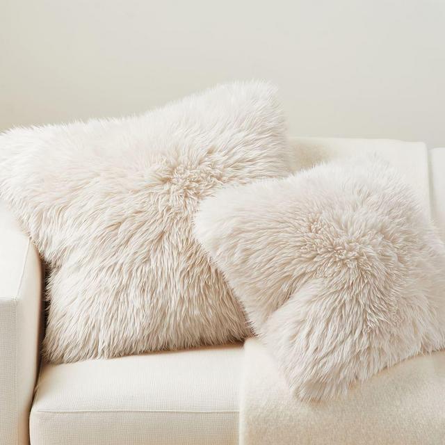 Luxe Faux Fur Pillow Cover 20x20" Ivory