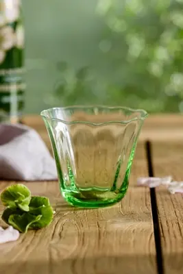 Ruffled Green Double Old Fashioned Glass