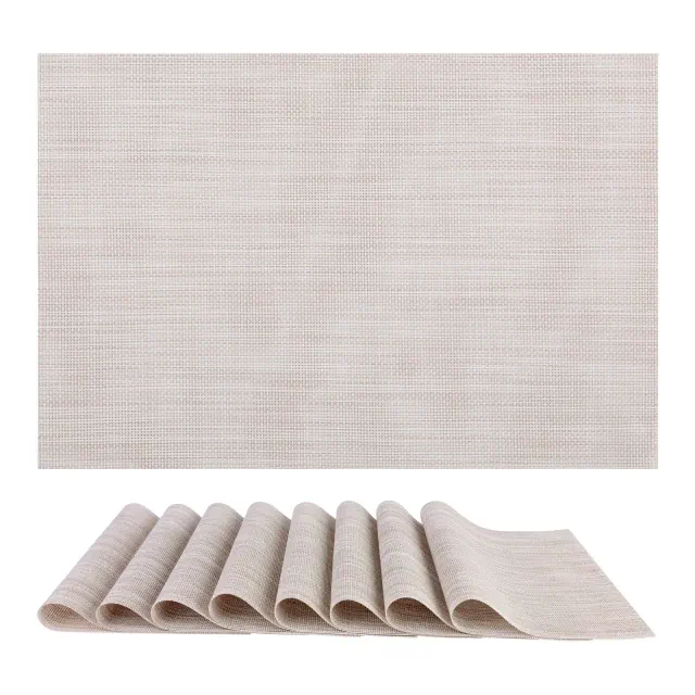 REGALWOVEN Kitchen Dining Table Washable Heat Resistant Wipeable Placemats 8 Pcs Beige 18*12in
