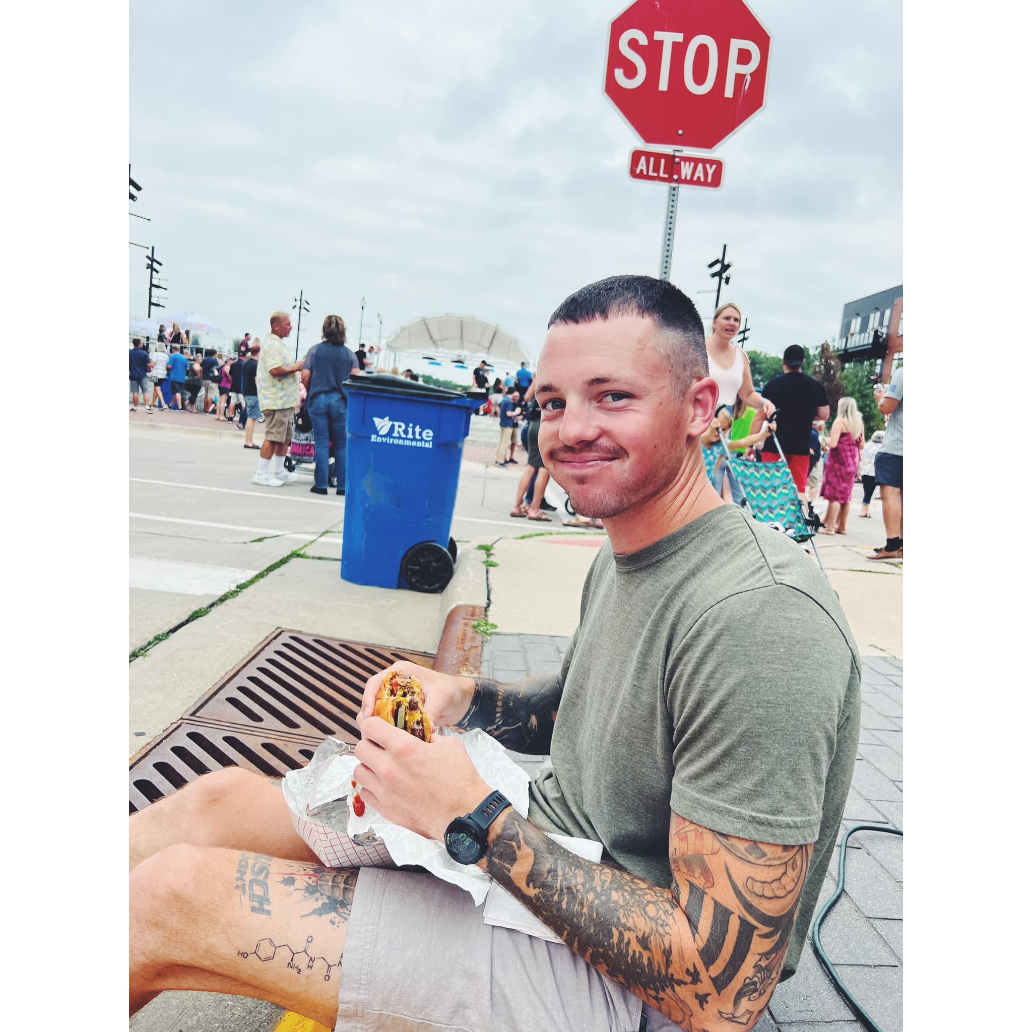 Curbside food while enjoying some live music.