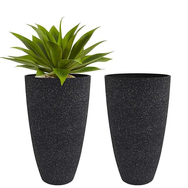 Tall Planters Outdoor Indoor - Specked Black Flower Plant Pots, 20 inch Set of 2