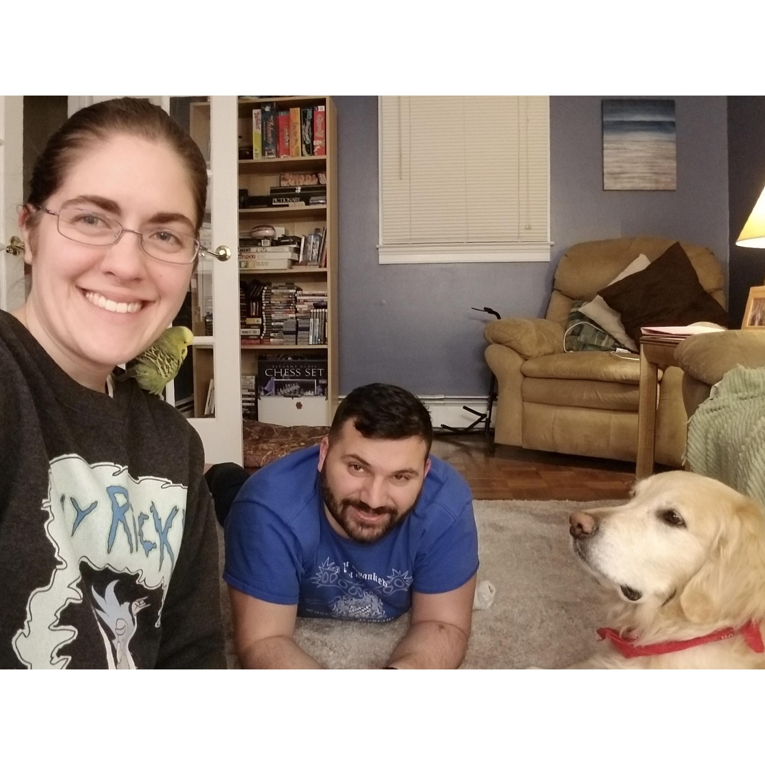 We've got a little "family" going in our house! There's Woodstock hiding on my shoulder, and Cooper looking skeptical in the corner.