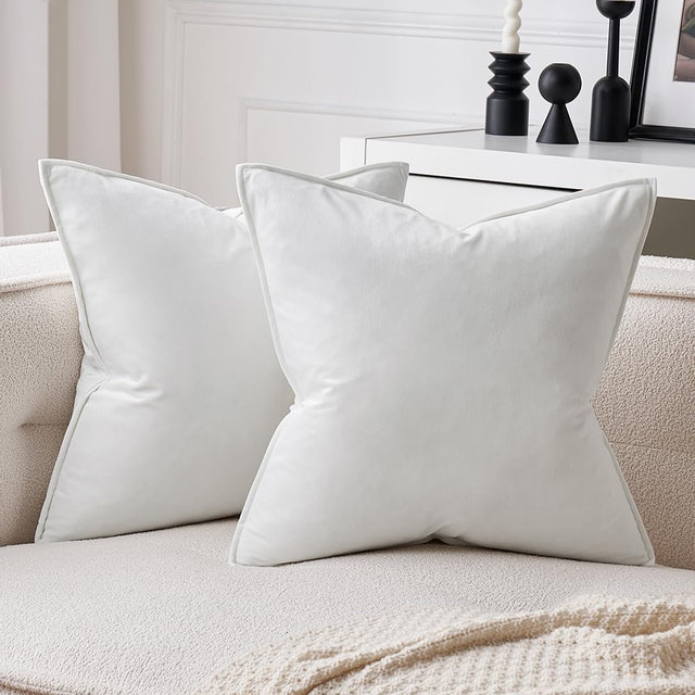 MIULEE Pure White Velvet Throw Pillow Covers 20x20 Soft Decorative Solid Square Cushion Cases Pack of 2 Modern Luxury Home Decor for Couch, Sofa, Bedroom