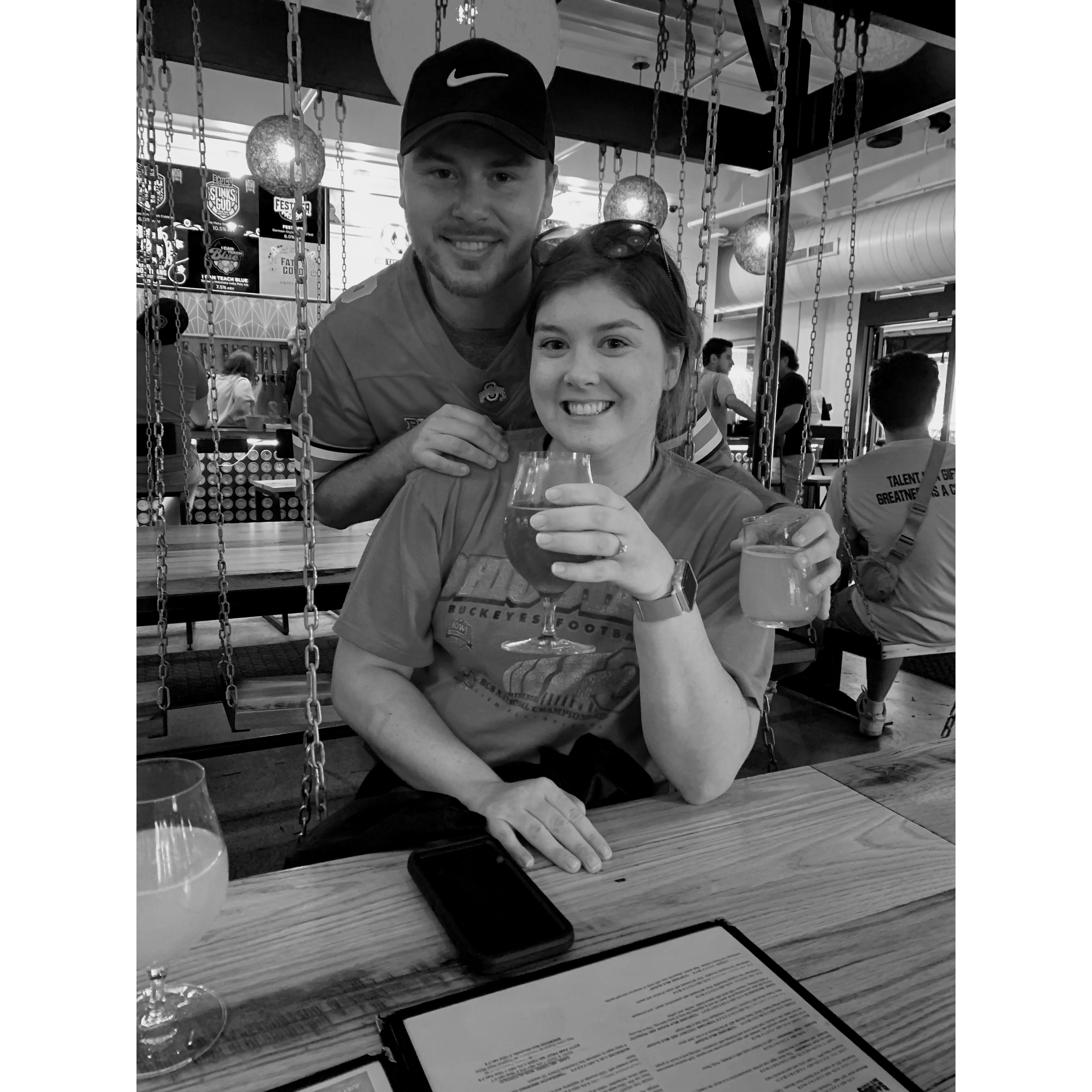 2022: Our Favorite Place (Saucy Brew Works), doing one of our favorite things (cheering on OSU football), celebrating our engagement (Peep the rock!).!