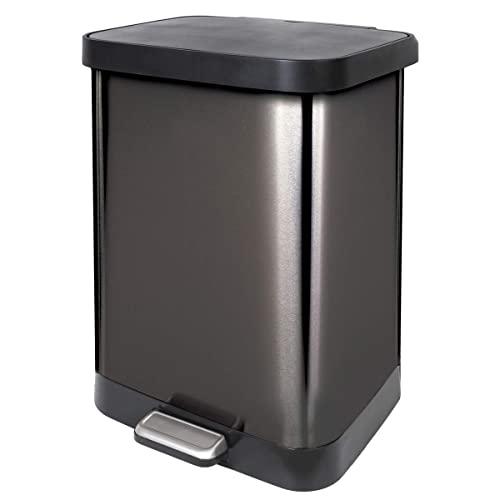 Glad Stainless Steel Step Trash Can with Clorox Odor Protection | Large Metal Kitchen Garbage Bin with Soft Close Lid, Foot Pedal and Waste Bag Roll Holder, 13 Gallon, Pewter