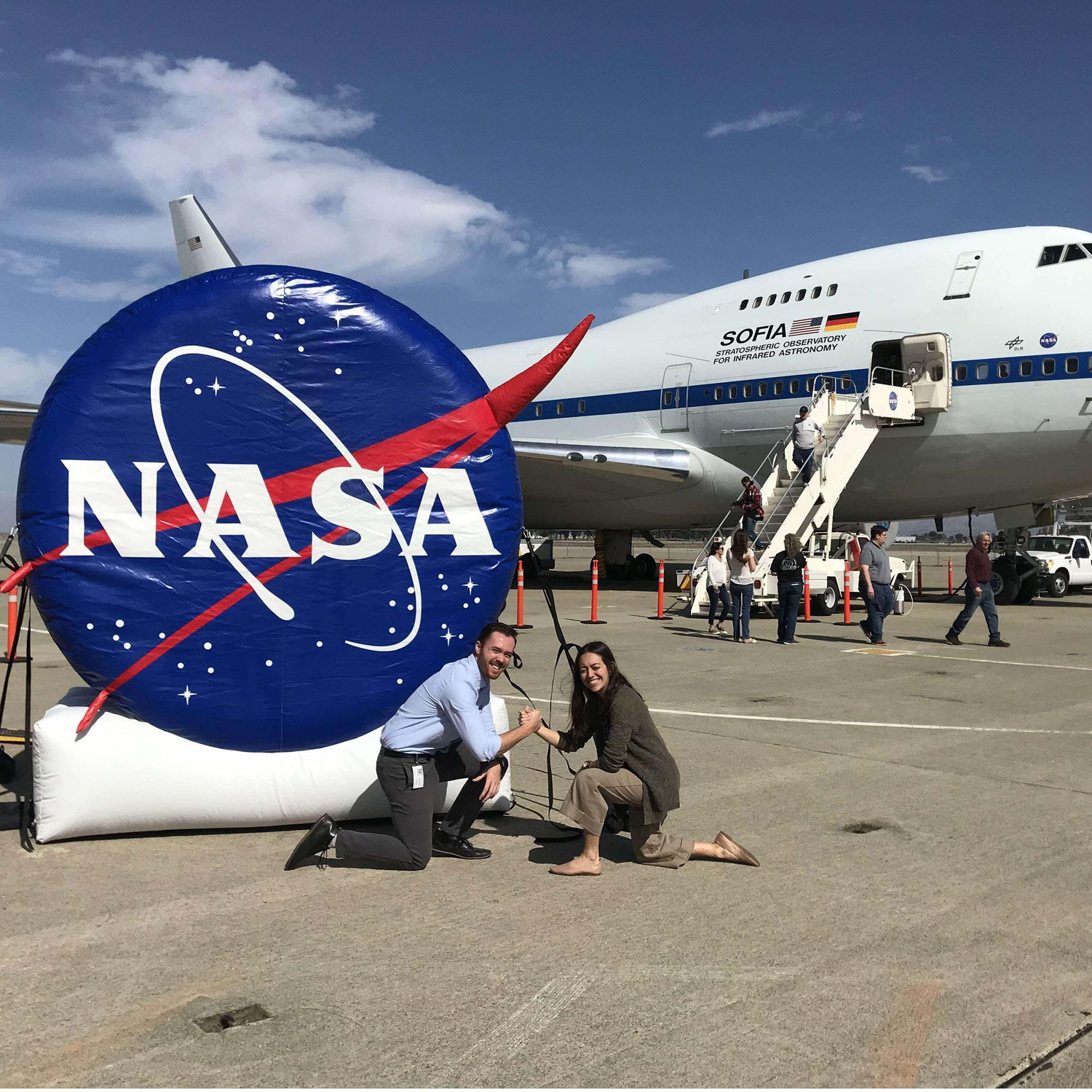 Gina and Thomas touring NASA's airborne observatory when Gina worked at Ames in 2019.