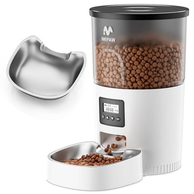 IMIPAW Automatic Cat Feeder, 3L Timed Pet Dry Food Dispenser with Clog-Free Design, Auto Feeder for Cats, 1-6 Meals Per Day,with Stainless Steel