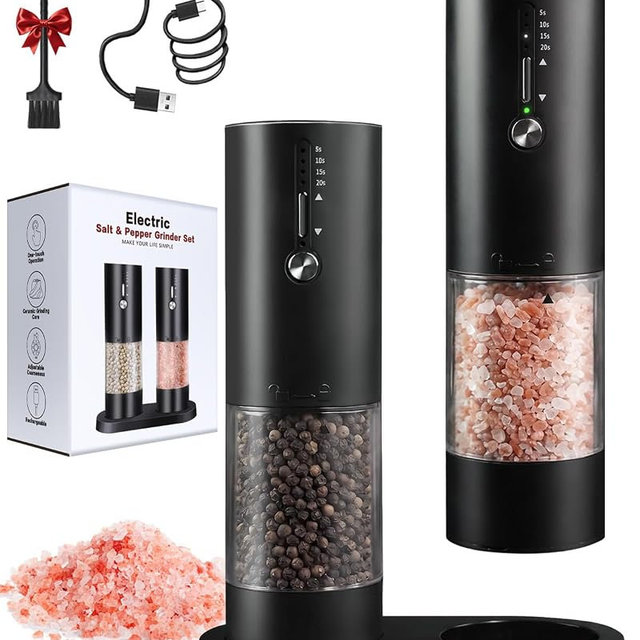 Electric Salt and Pepper Grinder Set, Upgraded Larger Capacity with Led | USB Rechargeable, Automatic Salt Pepper Mill Grinder with Dust Cover, Gifts for Women Mom, House Warming Gifts New Home