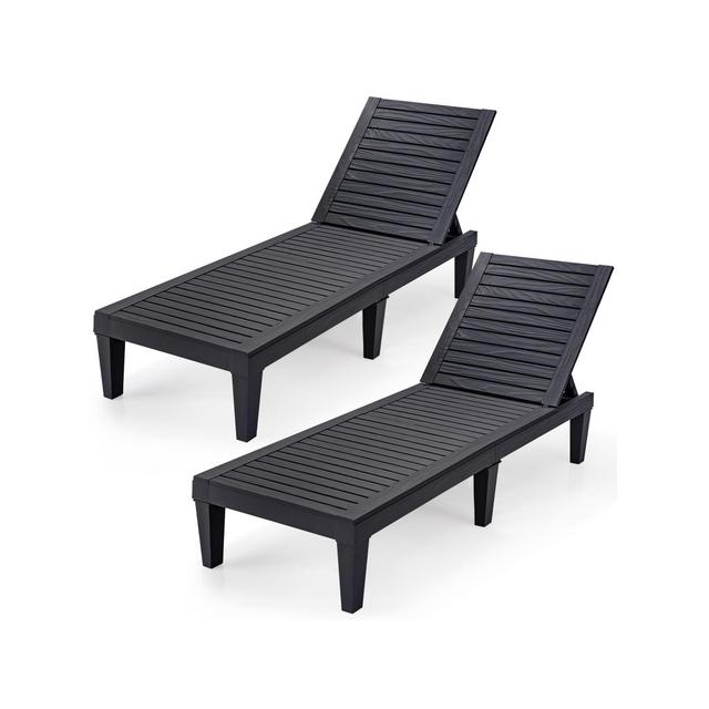 Tangkula 2PCS Patio Lounge Chair Chaise Recliner Adjustable Backrest Outdoor&Indoor Black