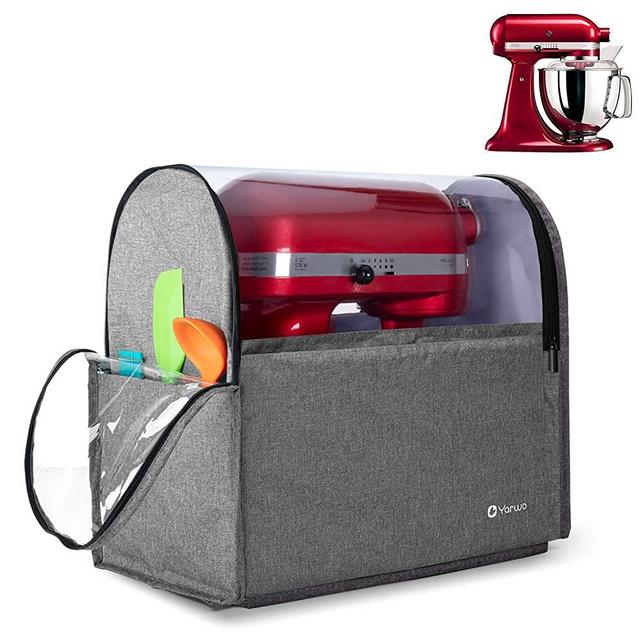 Yarwo Visible Stand Mixer Cover Compatible with 4.5-5 qt KitchenAid Mixer, Dust Cover with Multiple Pockets for Extra Kitchen Accessories, Grey