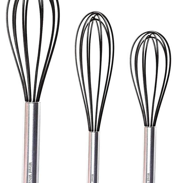 Silicone Whisk Set of 3 - Stainless Steel & Silicone Non-Stick Coating – Colored Balloon Egg Beater for Blending, Whisking, Beating, Frothing & Stirring (12-inch, 10-inch & 8.5-inch)