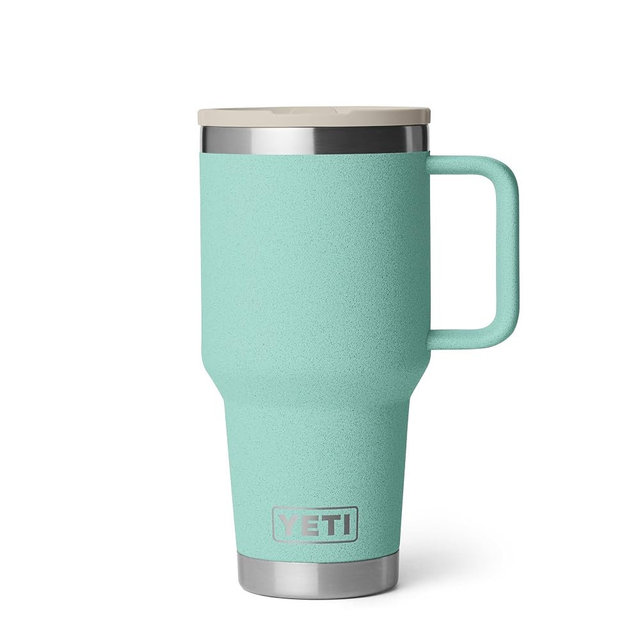 YETI Rambler 30 oz Travel Mug with Flip Straw Lid – Stainless Steel, Vacuum Insulated, Leakproof, Cup Holder Friendly, Sea Stone
