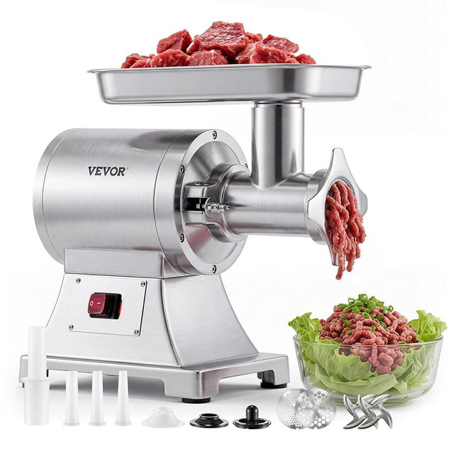 VEVOR Meat Grinder, 552 LB/H Capacity, #12 Electric Meat Mincer with 2 Plates, 3 Sausage Stuffing Tubes & Kibbe Kit, 750W/1HP Sausage Maker for Home Kitchens & Restaurants, ETL Listed
