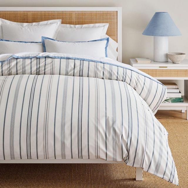 Finley Yarn Dye Striped Percale Duvet Cover, Full/Queen, Blue