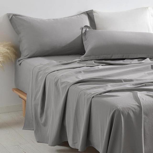 PANDATEX Elephant Gray Queen Size 4 Piece Sheet Set, Linen-Textured Cotton Blend Sheets, Soft Breathable & Cooling Sheets for Hot Sleepers, Deep Pockets Natural Bed Sheets