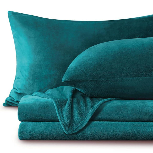 BEDELITE Flannel Sheets King Size Teal - Super Soft Fleece Sheets Set Fluffy Extra Plush, 4 Piece(Include Fitted Sheet, Flat Sheet, 2 Pillowcases)