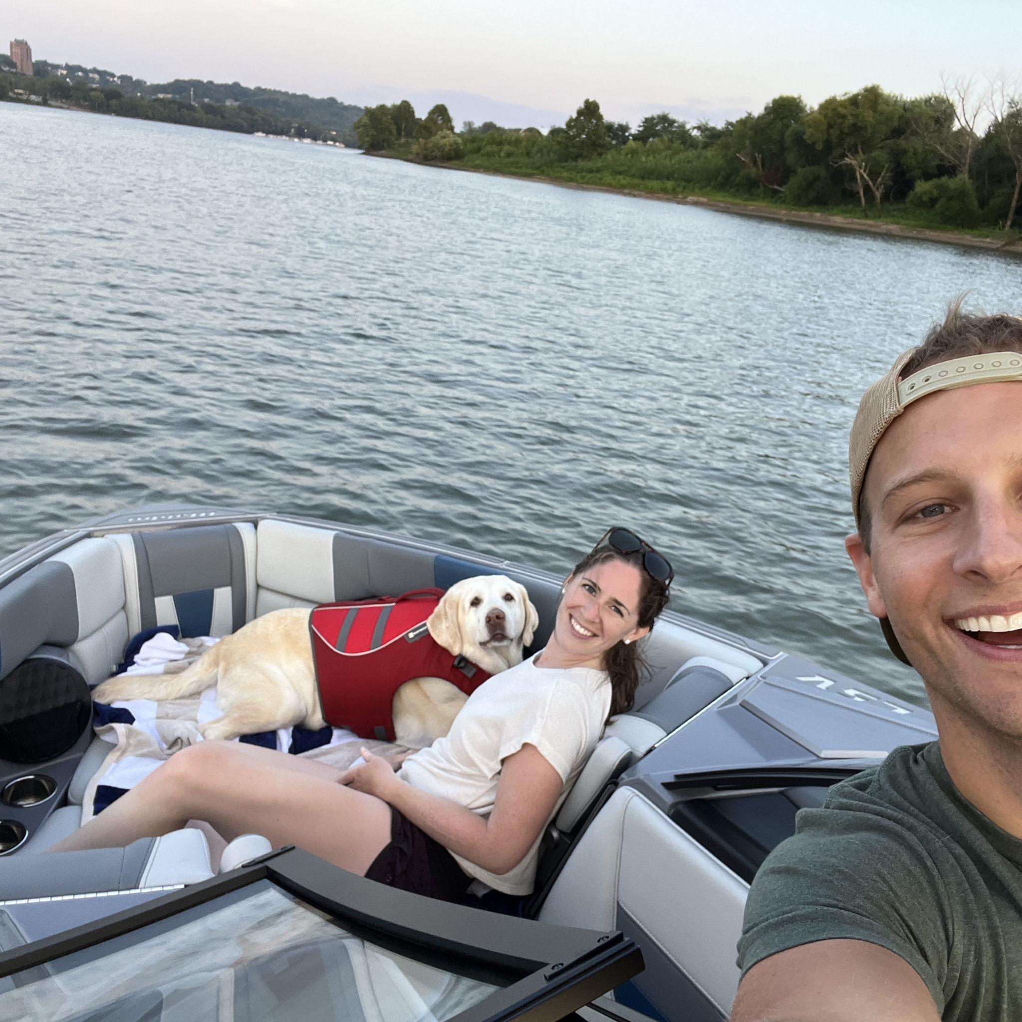 Taking our beautiful boat dog Ruby out for a spin.
