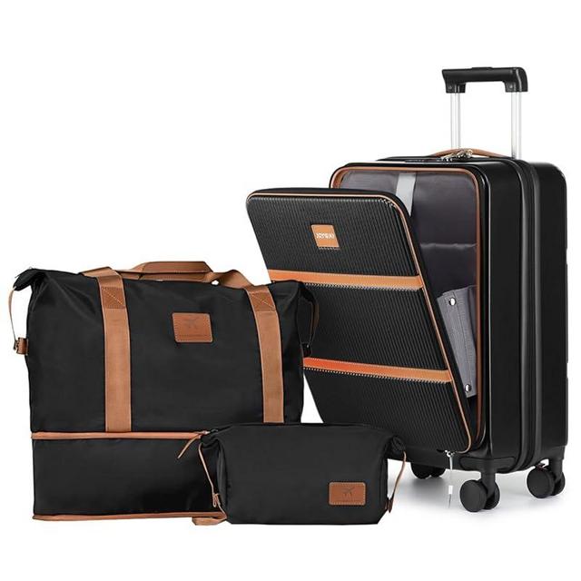 Joyway Carry on Luggage Airline Approved with Front Pocket, Hard Shell 20 Inch Travel Luggages with Cup Holder, Carry-on Suitcase with Spinner Wheels for Men and Women (Black, 3 Piece Set (20/bag))