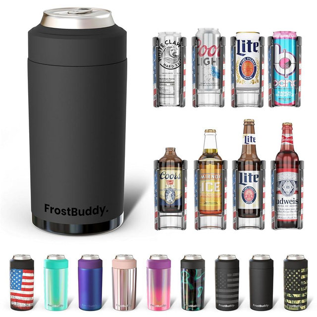 Frost Buddy Universal Buddy Can Cooler - Fits All - For Regular 12 & 16 oz or Slim-Size Bottles - Insulated Double-Walled Stainless Steel (Dark Night)
