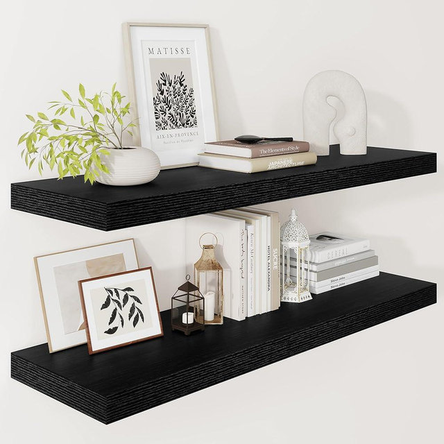 Vivelove 12" Deep Floating Shelves for Wall 36 Inches Long, 2 in Thick Wall Shelves, Shelf for Bedroom, Bathroom, Living Room, Kitchen, Office, Modern Home Decor, 36" X 12" X 2", Set of 2, Black