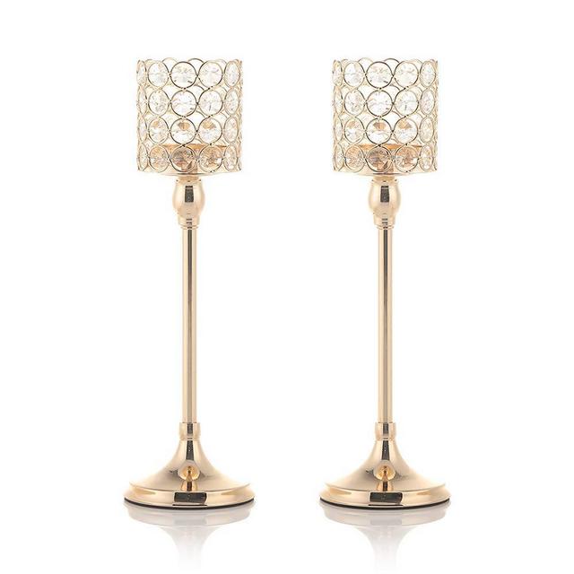 VINCIGANT Holiday Decoration Crystal Candle Holders Pack of 2 for Anniversary Wedding Coffee Table Decorative Centerpieces, 14 Inches Tall