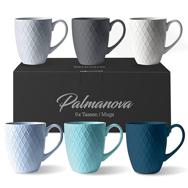 MIAMIO – 6 x 14 Oz – Coffee mug set / mug - Modern ceramic mug Matt - Coffee mug large - Palmanova Collection (Ocean Blue)
