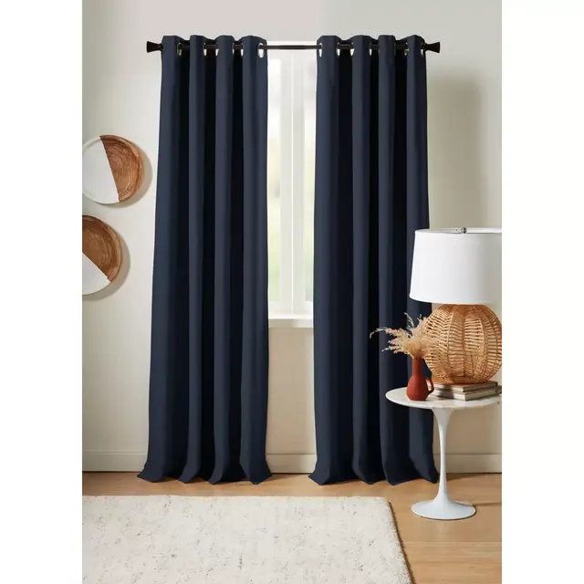 Studio 3B™ 84-Inch Cotton Linen Grommet 100% Blackout Window Curtain Panel in Navy (Single)
