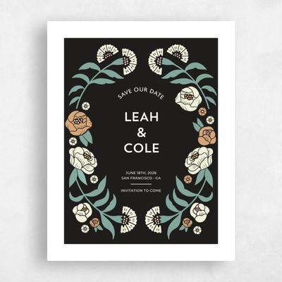 Darkest Charcoal, Black Wedding Save the Date - Kearney Bloom