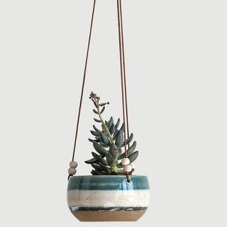 Striped Stoneware Hanging Planter