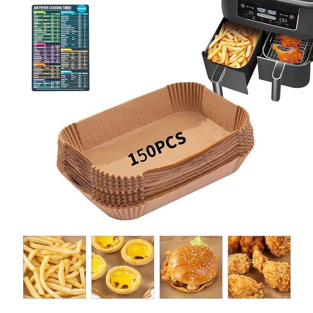 Ninja Air Fryer Liners Disposable, Ninja Dual Air Fryer Liners,150PCS Rectangle Air Fryer Accessories,Baking Parchment Paper Liners for Ninja DZ201 /401
