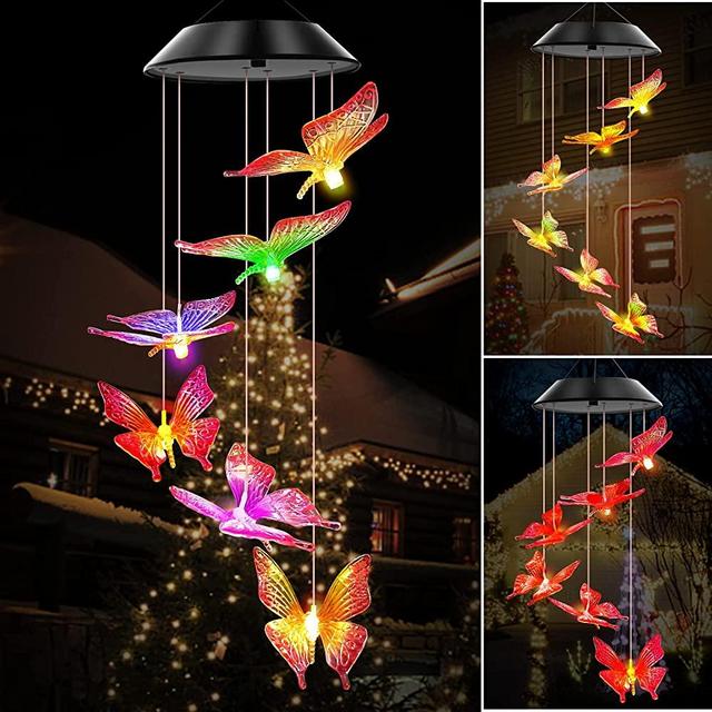 WENANA Purple Butterfly Solar Wind Chimes Color Changing Lights Outdoor, Best Gifts for Mom Grandma Women Wife Aunt Sister, Unique Mobile Wind Chime, Mothers Day Yard Decor