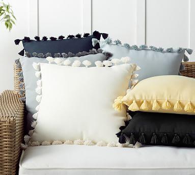Tassel Trim Indoor/Outdoor Pillows- INK