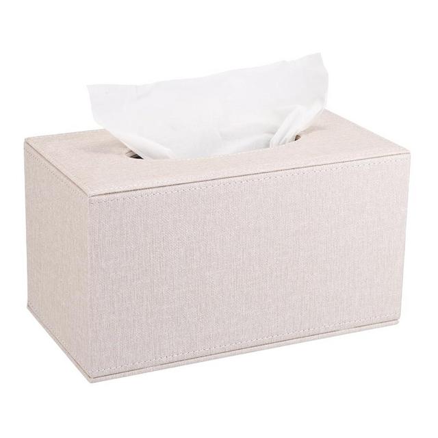 Sumnacon Tissue Box Cover Rectangular Tissue Box Holder Linen Tissue Box with Magnetic Bottom Decorative Beige Tissue Box for Bathroom Toilet Living Room Table Desk Office Car, Large