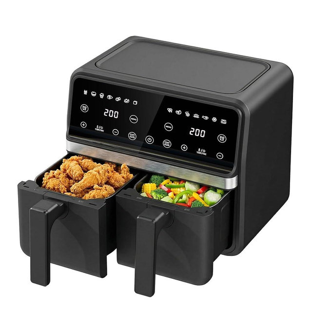 Ludatido Dual Air Fryer with 2 Independent Baskets, 9QT (2x4.5QT) 2200W Double Air Fryer for Family, Sync & Match Cooking