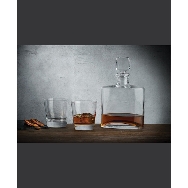 Nude Glass Square Whiskey Bottle with Tumblers, Set of 3