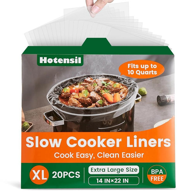 Slow Cooker Liners, Hotensil 14"x 22" 20 Count Cooking Bags Large Size Disposable Pot Liners, Fit 6QT to 10QT for Slow Cooker Cooking Trays, Multi-Purpose Durable Liners Plastic Bags, BPA Free